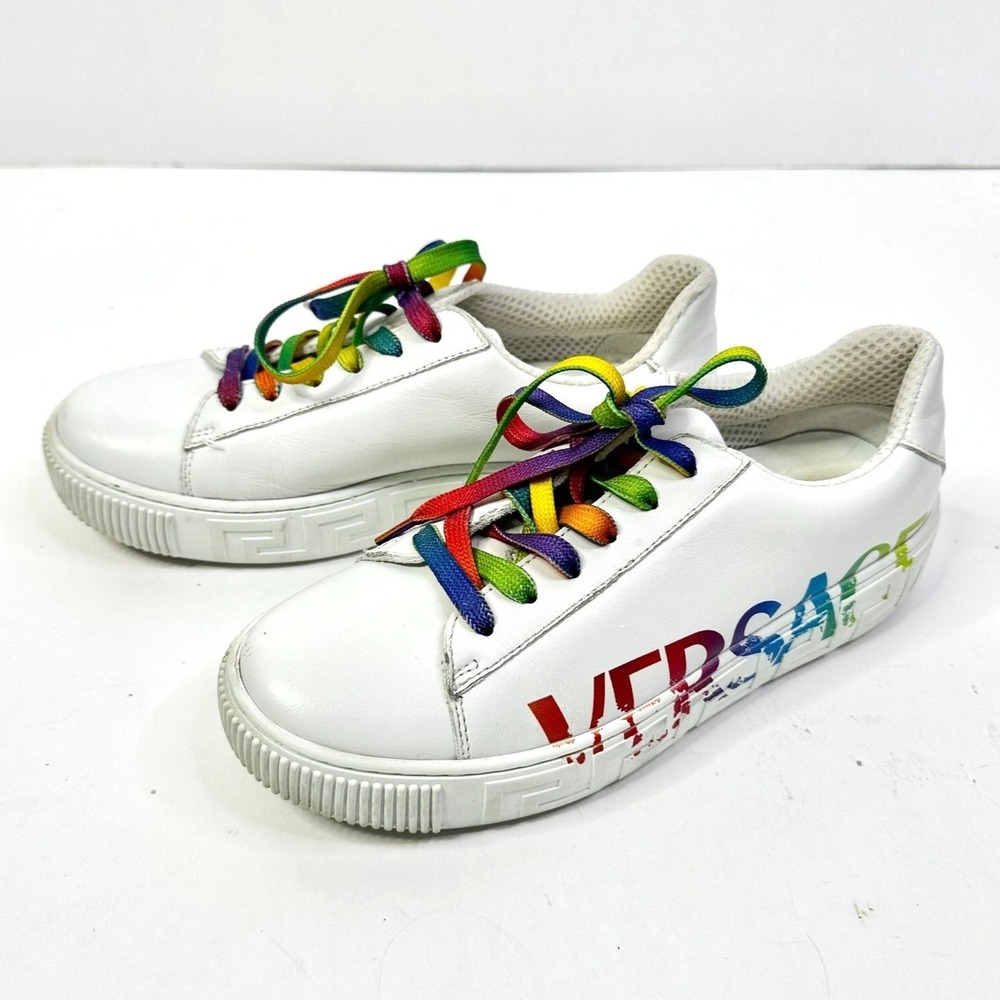 Versace Sneakers Youth 35 US 3.5 White Leather Greca Rainbow Low-Top Medusa Boho